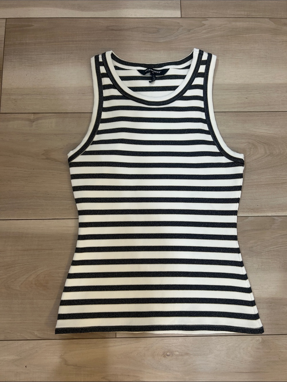 White House Black Market Black & White Striped Ribbed Tank